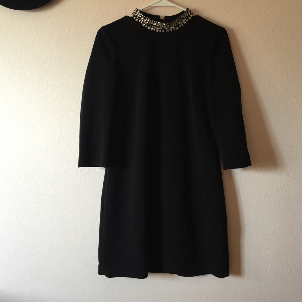 Bejeweled high neck shift dress